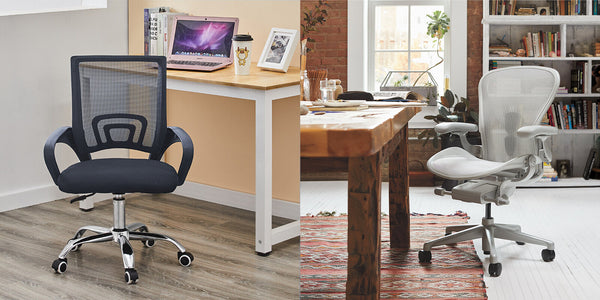 Go to article: juxtaposition of a budget, tacky office chair on the left and a famous high-end Herman Miller Aeron chair on the right