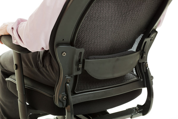 Go to article: Back of a second-hand office chair, showing lumbar support
