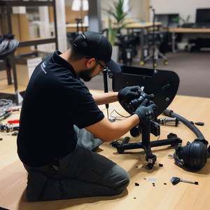 man assembling a second hand office chair in a London office