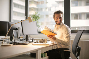 man using second hand office furniture