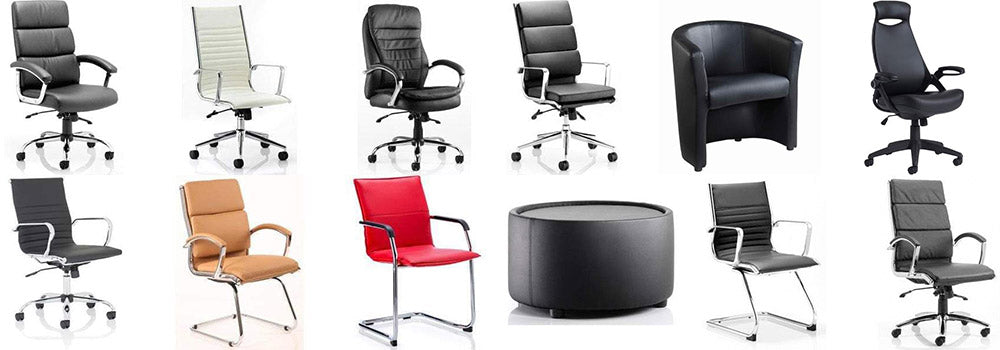 collage of various leather office seating offered on our online store