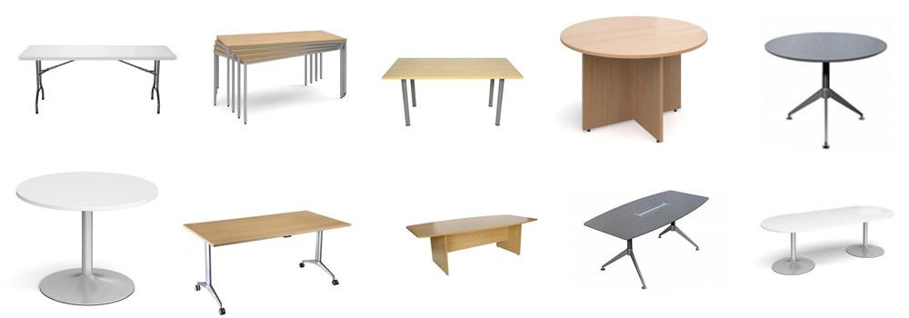 two rows of office meeting tables photos with white background. Photos depict actual products sold by Kings Office Furniture
