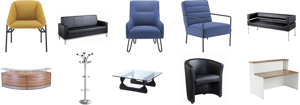 archairs, sofas, tables, and couters representing reception furniture to be ordered in Croydon, UK