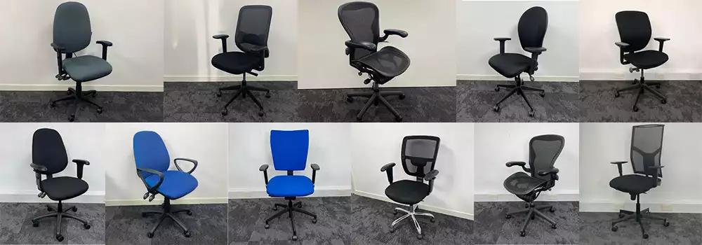 A collage of second hand refurbished office operator chairs.
