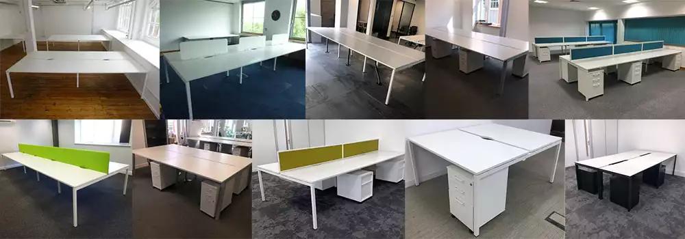Collection of used bench desks available in stock near Croydon.