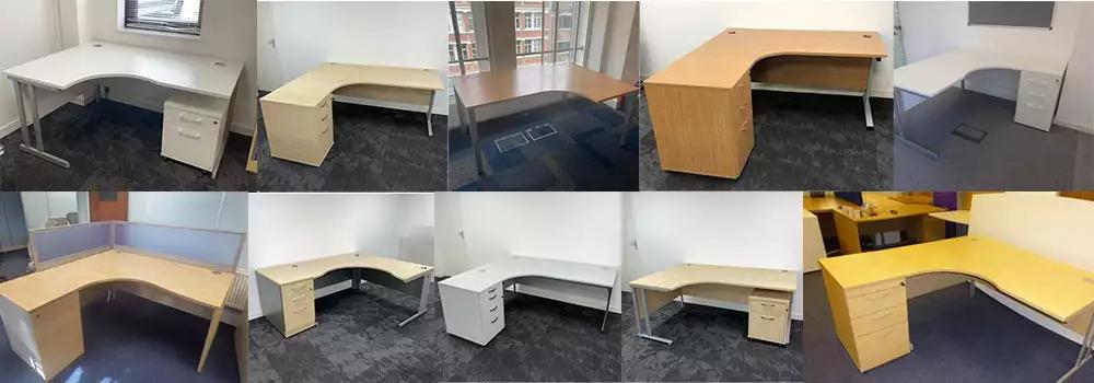 Two rows of used curved office desks available for delivery and install anywhere in London, UK.