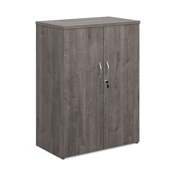 Universal double door cupboard 1090mm high with 2 shelves - Grey Oak