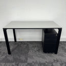 Used Single Bench Desk with Cable Tray and 3 Draw Pedestal