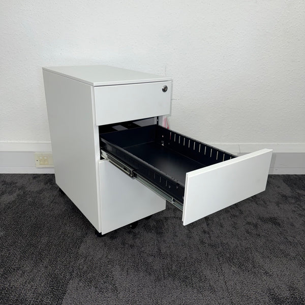 New White Steel Slimline 3 Draw Mobile Pedestal