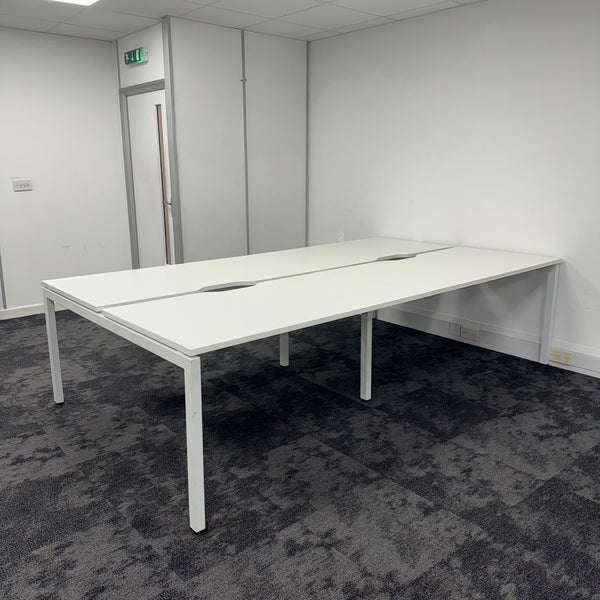 Used Triumph White Bench Desks with Cable Trays