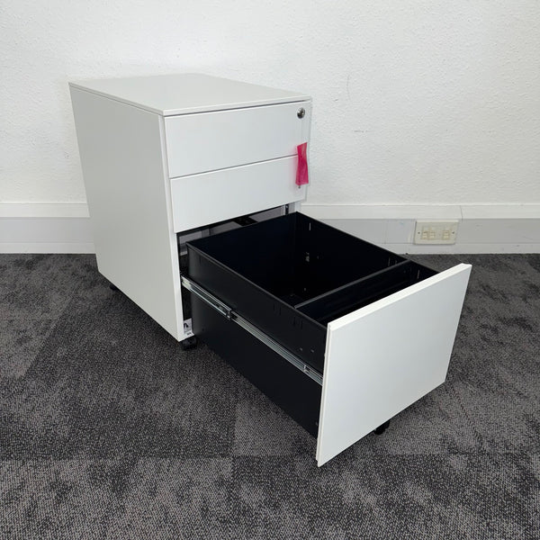 New White Steel 3 Draw Mobile Pedestal