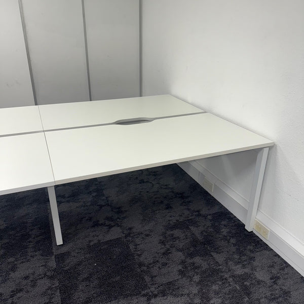 Used Triumph White Bench Desks with Cable Trays