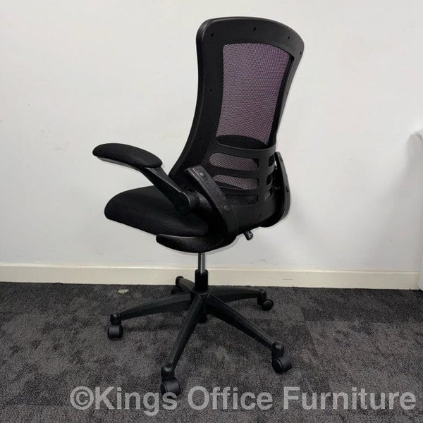 Used Black Mesh Task Chair With Foldaway Arms