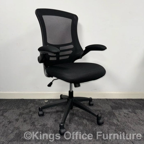 Used Black Mesh Task Chair With Foldaway Arms