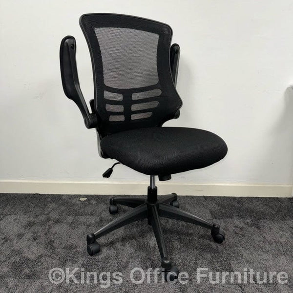 Used Black Mesh Task Chair With Foldaway Arms