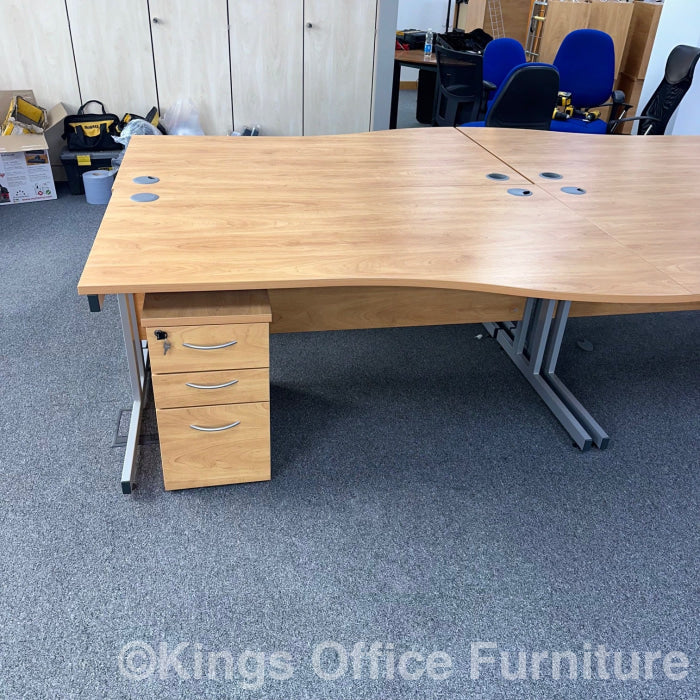 Used Cantilever Wave Desk With 3 Draw Mobile Pedestal