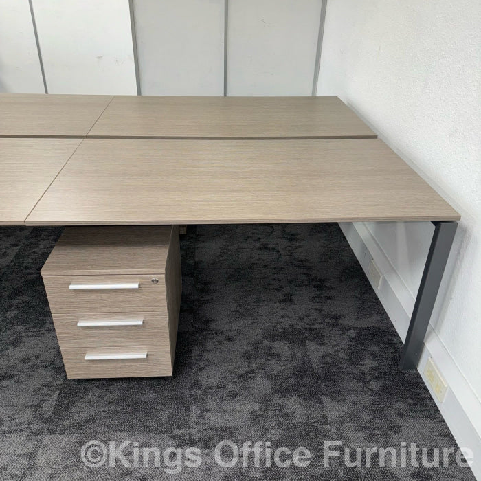 Used Grey Oak Bench Desk With Pedestal And Cable Tray 1200X800
