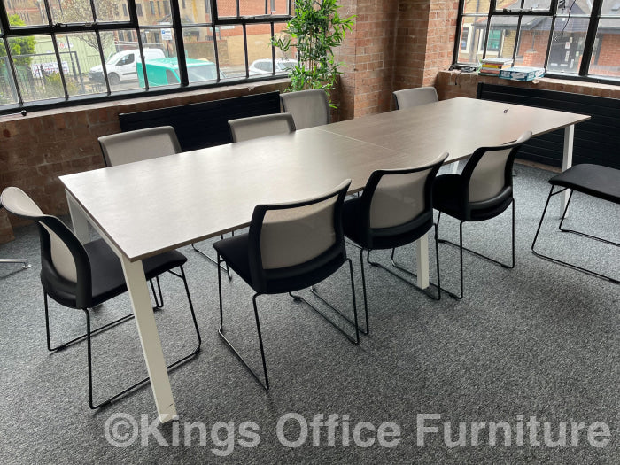 Used Grey Oak Meeting Table With 10 Mesh Chairs