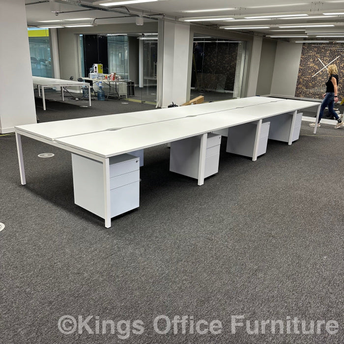 Used White Bench Desks With Mobile 3 Draw Pedestal