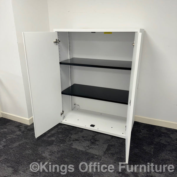 Used White Steel Cupboard With 2 Height Adjustable Shelves