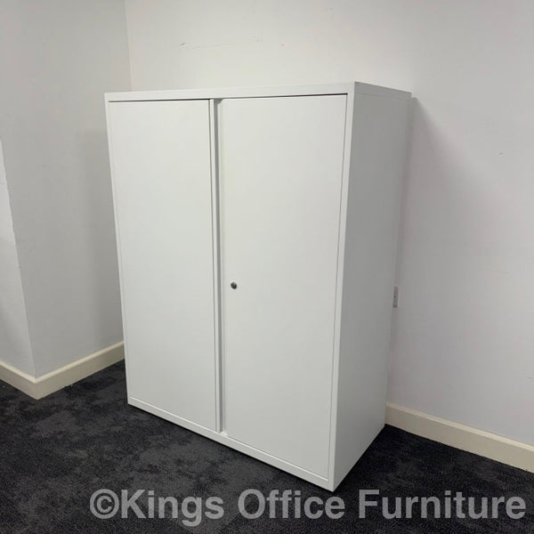 Used White Steel Cupboard With 2 Height Adjustable Shelves
