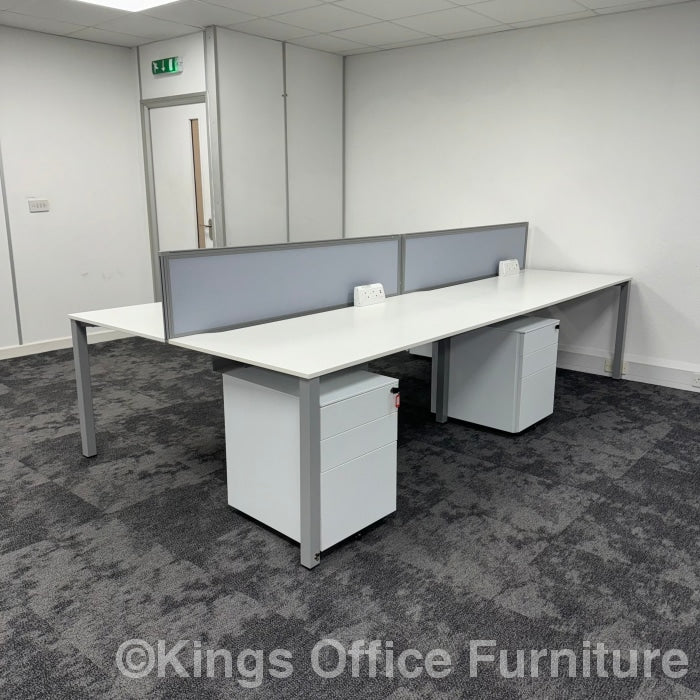 Used White Techo Branded Bench Desk Complete Setup with Power Kings