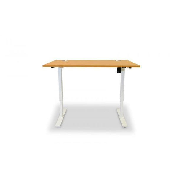 white height adjustable desk