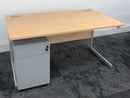Used 1400mm Beech Desk with 3 Draw Mobile Pedestal