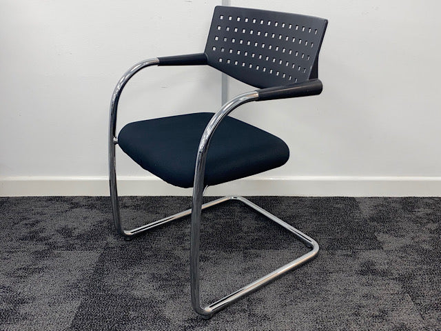 Used Vitra Visavis Black Meeting Chair with Square Holes