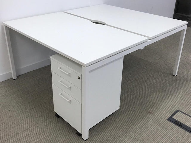 Used White 1600mm Bench Desk Bundle,Available In Banks Of 2,4,6,8 Etc