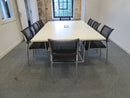 White Boardroom Table + 8 Black Mesh Meeting Chairs