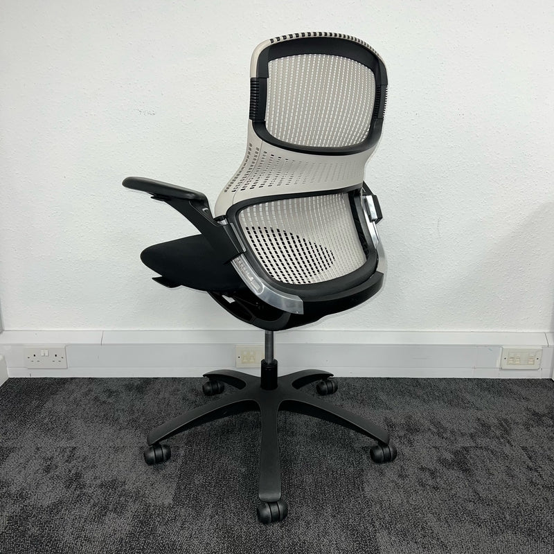 second hand office furniture chair with mesh backrest, seen from back