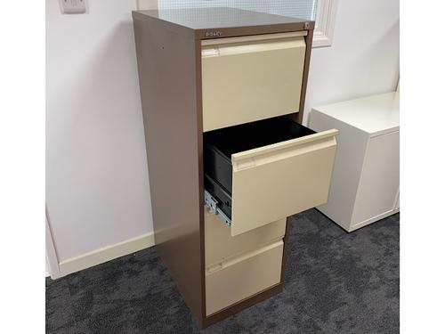 Go to article: cream and brown three drawer metal filing cabinet