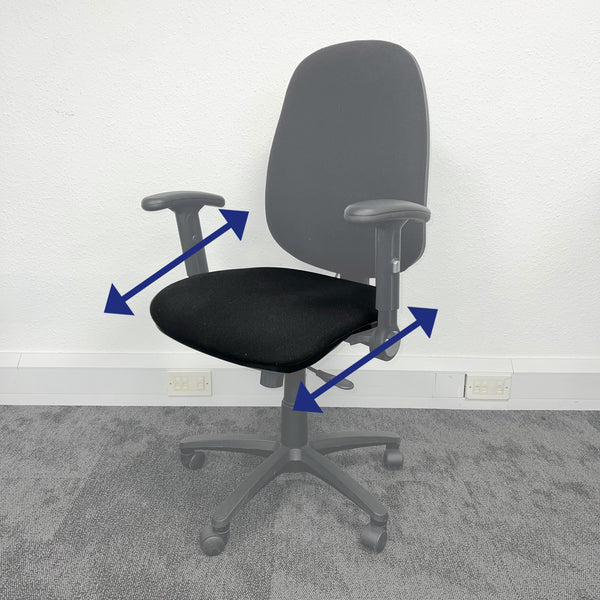 Go to article: second hand office chair with arrows indicationg presence of seat slide