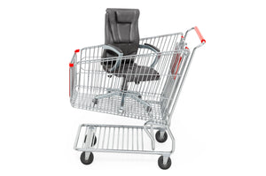 shopping cart with a sed office chair in it