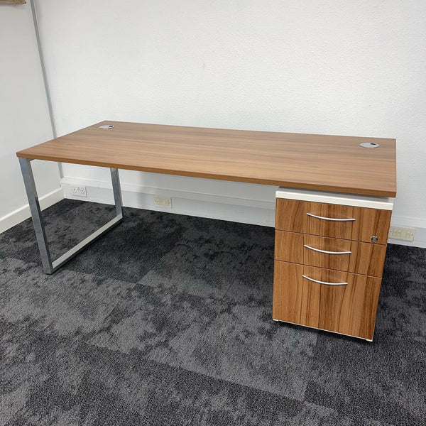 Go to article: used bench desk with three drawers pedestal, all in walnut finish