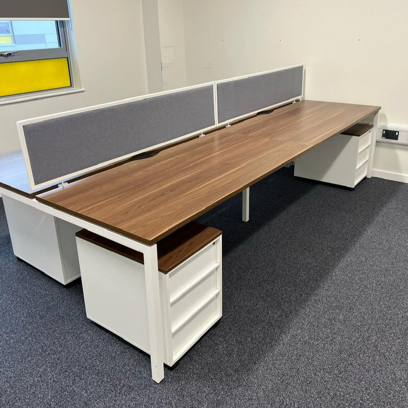 Used Nova Bench Desk Bundle with Screen, Cable Tray and Pedestal