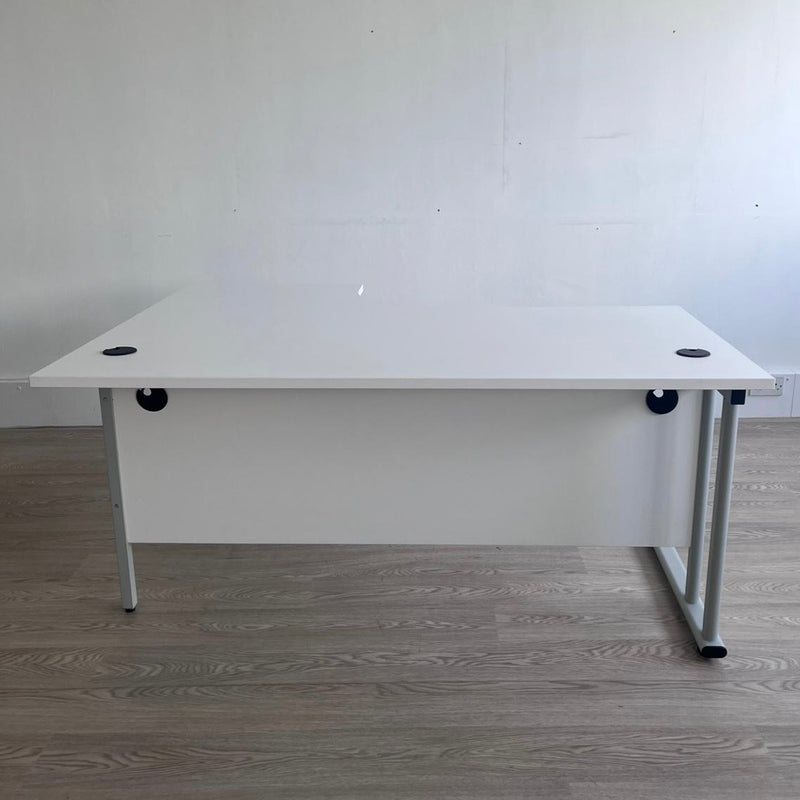 Used White Curve Desk with Portholes
