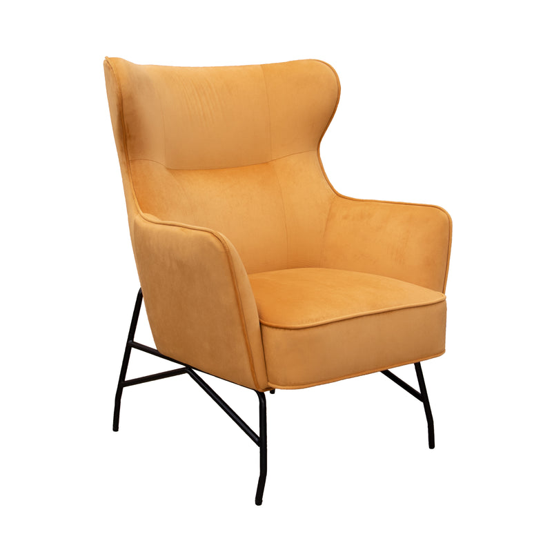 Alpha high back lounge chair with black metal frame - mustard