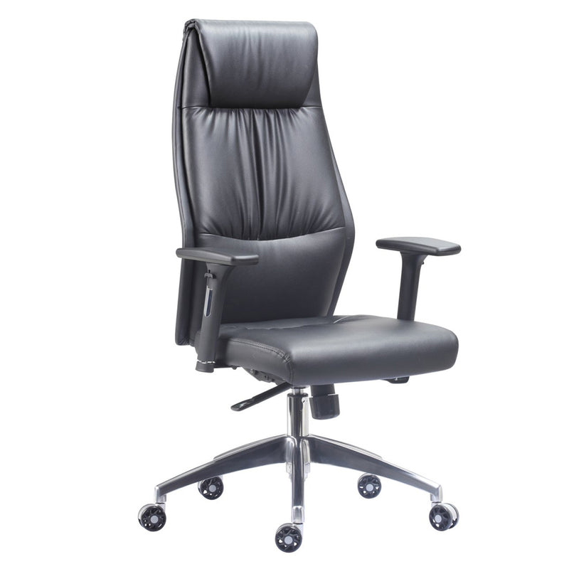 BC1260 - High Back Executive Chair with Aluminium Spider Base, H/A arms in Black Faux Leather