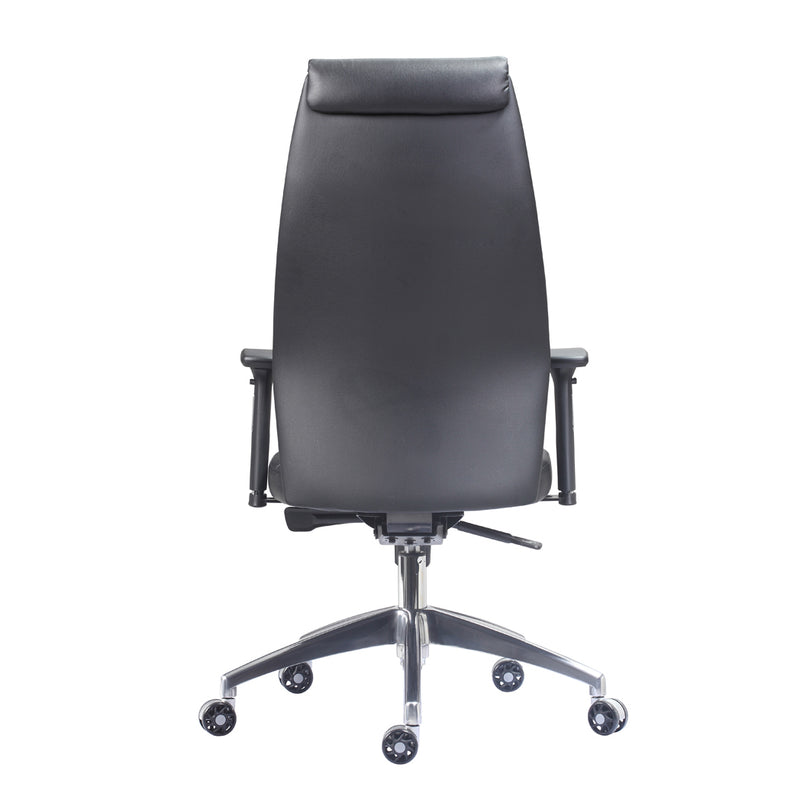 BC1260 - High Back Executive Chair with Aluminium Spider Base, H/A arms in Black Faux Leather