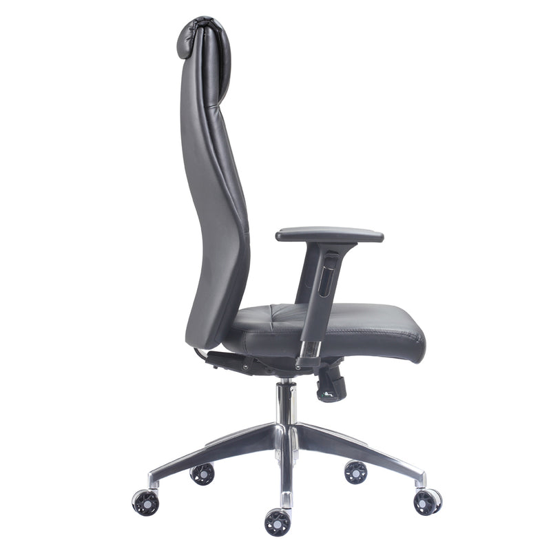 BC1260 - High Back Executive Chair with Aluminium Spider Base, H/A arms in Black Faux Leather