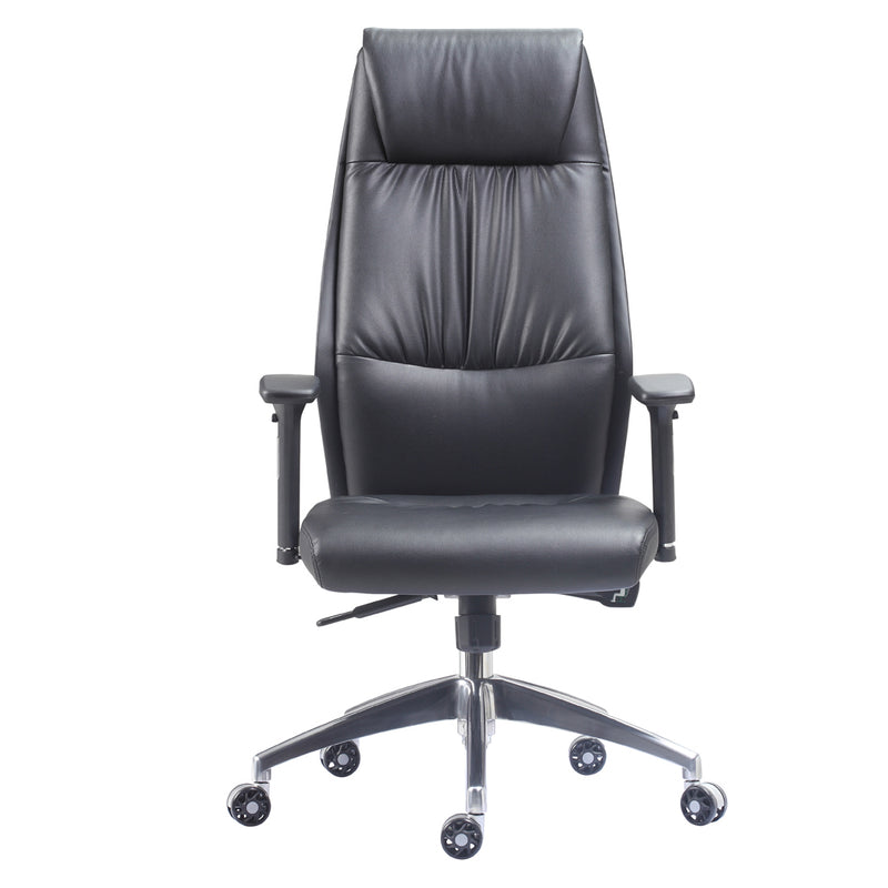 BC1260 - High Back Executive Chair with Aluminium Spider Base, H/A arms in Black Faux Leather