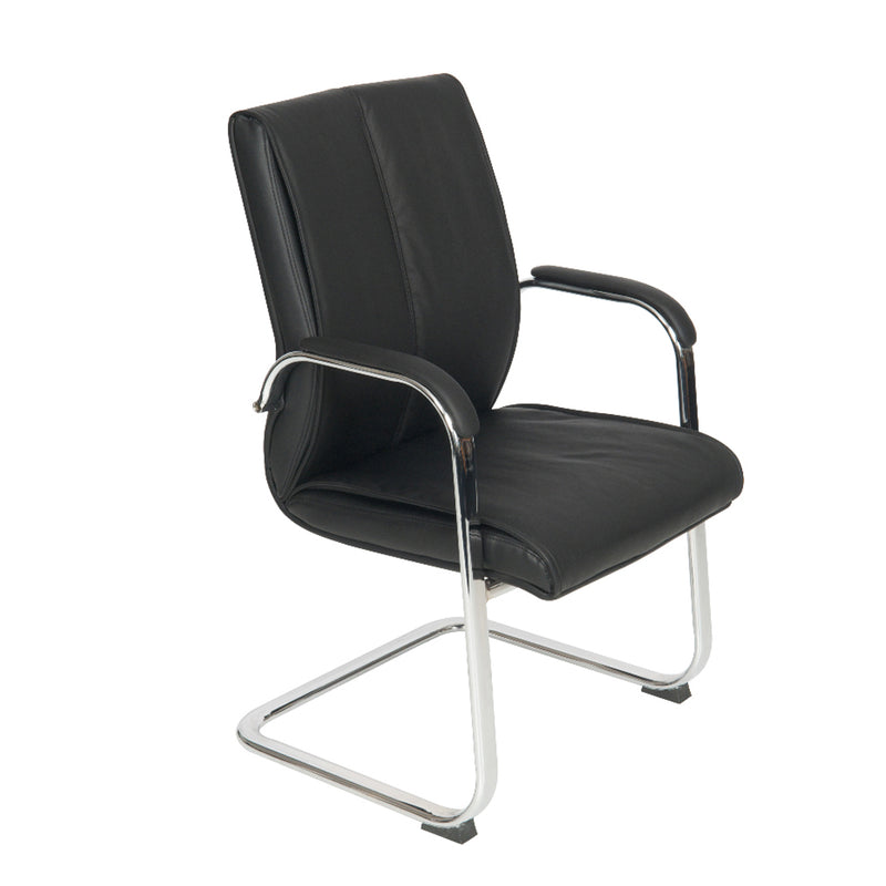 BC1261 - High Back Chrome Cantilver Executive Boardroom Arm Chair in Black Faux Leather