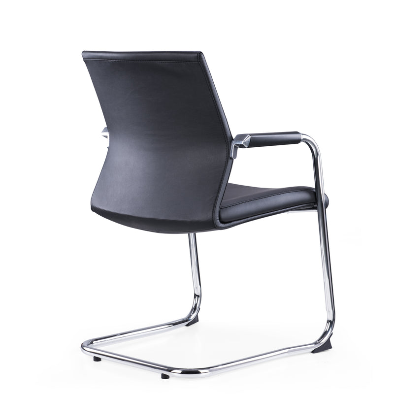 Cante - Medium Back Chrome Cantilver Executive Boardroom Arm Chair in Black Faux Leather