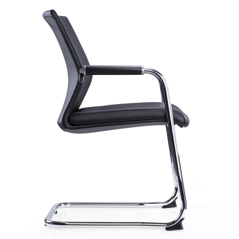 Cante - Medium Back Chrome Cantilver Executive Boardroom Arm Chair in Black Faux Leather