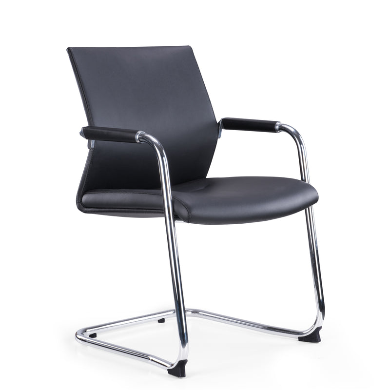 Cante - Medium Back Chrome Cantilver Executive Boardroom Arm Chair in Black Faux Leather