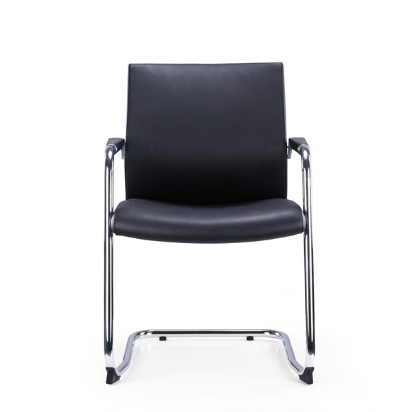 Cante - Medium Back Chrome Cantilver Executive Boardroom Arm Chair in Black Faux Leather