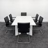 Used White Meeting Table with 6 Faux Leather Meeting Chairs