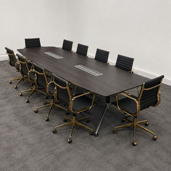 Large Anthracite Meeting Table with 10 x Gold Frame Meeting Tables